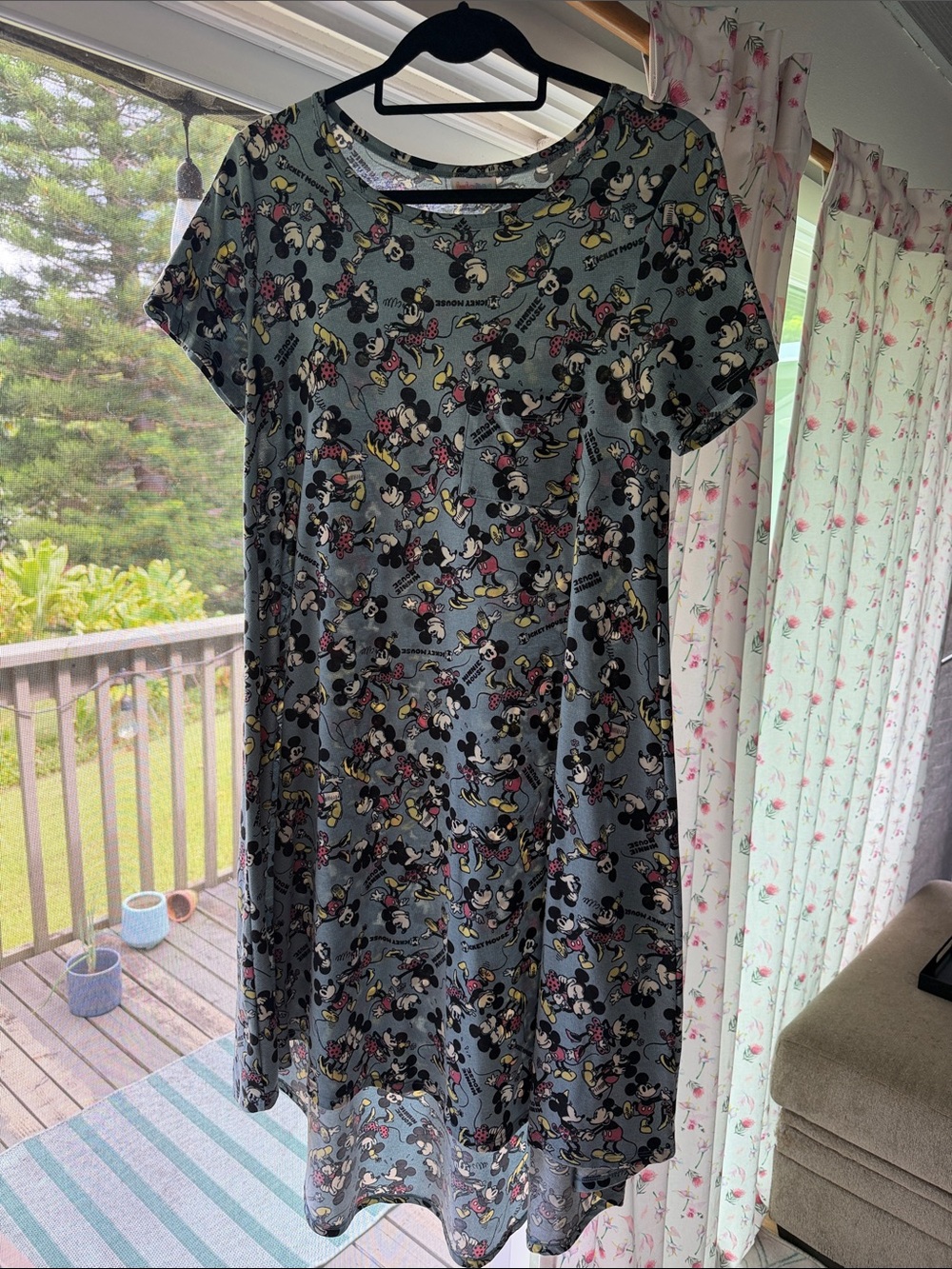 LuLaRoe blue-gray Mickey & Minnie Carly Dress Sz S